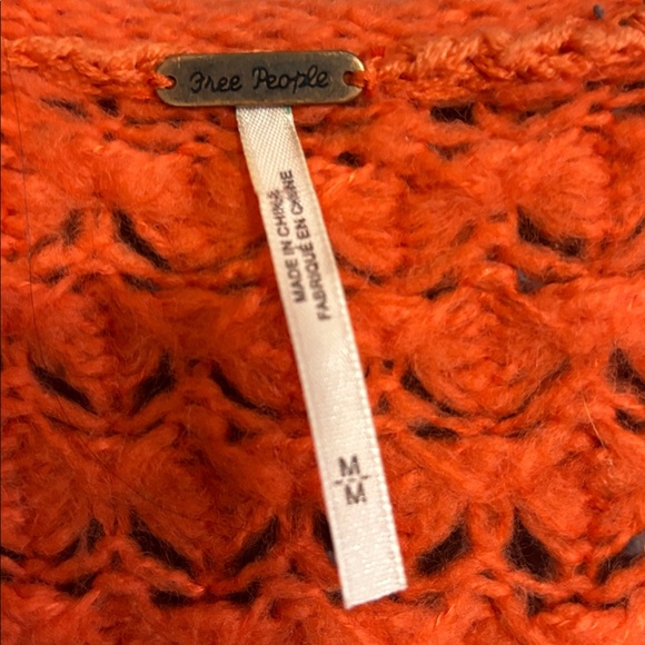 Free People Bright Orange Open-Knit Scoop Neck Sweater - Picture 6 of 7